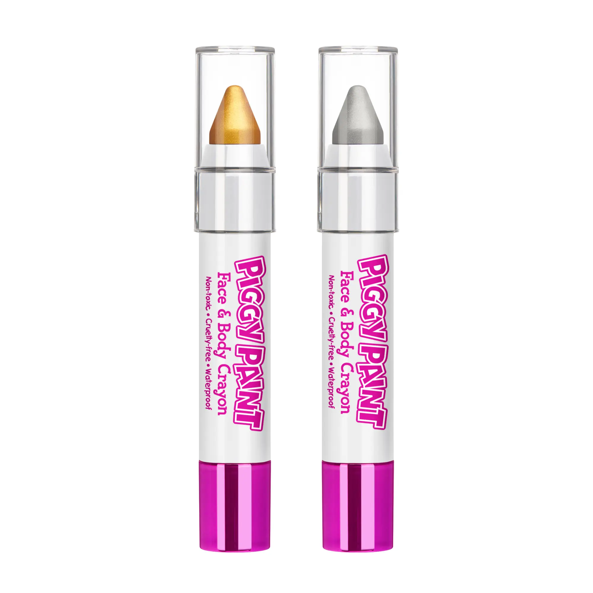 Piggy Paint Metallic Magic 2-Pack Gold & Silver Face & Body Crayons Non-Toxic Waterproof Easy-Glide Makeup for Kids Creative Fun - Gentle