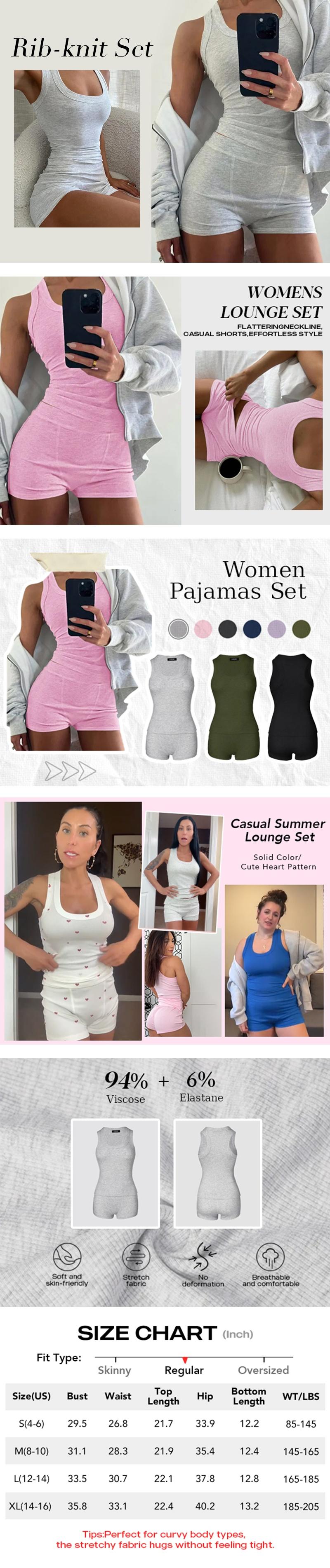ChicMe 2PCS U-Neck Tank Top & Casual Shorts Set Micro-Ribbed Set/Micro-Ribbed U-Neck Loungewear Set Cozy Loungewear
