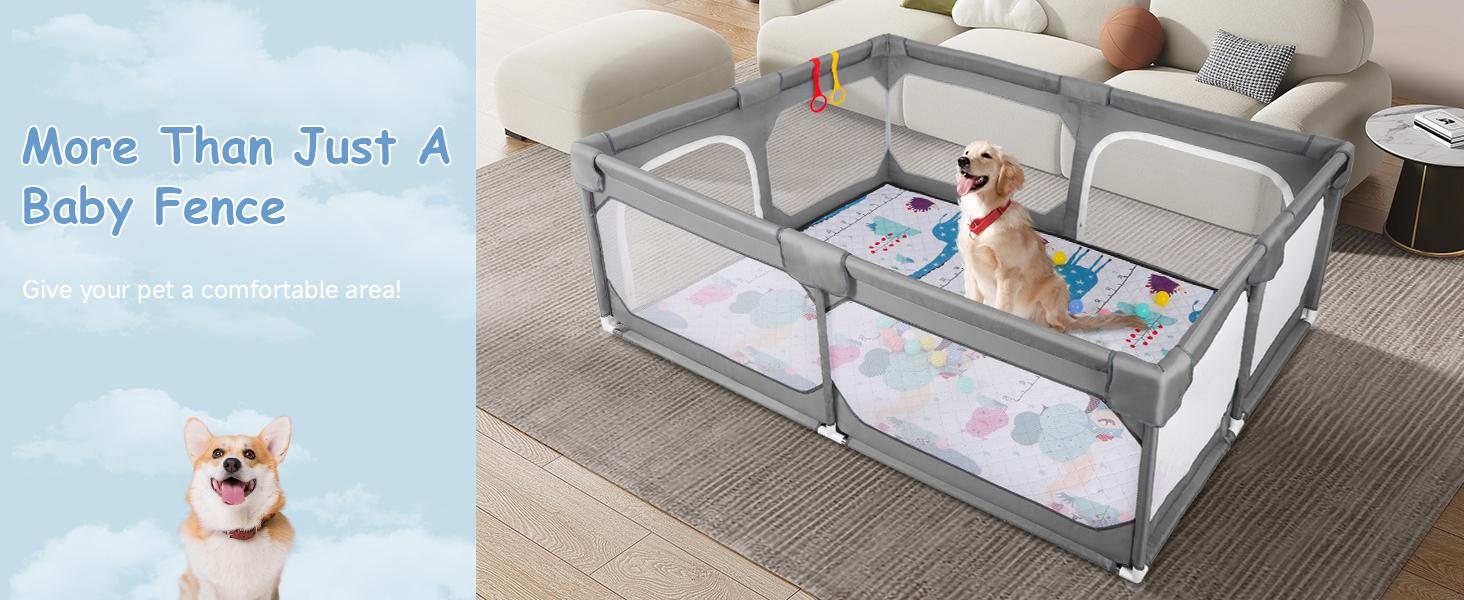 Benazcap Large Playpen with Mat for Babies & Toddlers, 75x59x26.5in, Climb-Proof Anti-Fall Design, Soft Breathable Mesh, Sturdy Safety Play Yard, BPA-Free, Eco-Friendly, 360-Degree Visibility