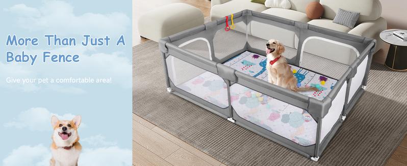 Benazcap Large Playpen with Mat for Babies & Toddlers, 75x59x26.5in, Climb-Proof Anti-Fall Design, Soft Breathable Mesh, Sturdy Safety Play Yard, BPA-Free, Eco-Friendly, 360-Degree Visibility