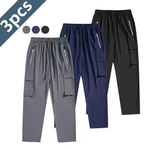 3-Pack Casual Cargo Pants with Multiple Pockets & Adjustable Drawstring Waist - Non-Stretch Fabric, Machine Washable, All-Season Outdoor & Casual Attire , Versatile Clothing, Functional Design, Quality Stitching, Utility Trousers