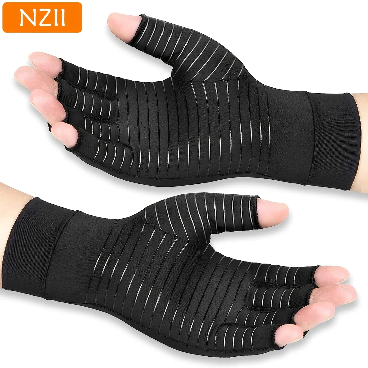 Nzii Copper Compression Gloves, Fingerless Gloves for Men & Women, Half Finger Massage Gloves, Unisex for Cycling, Biking, Driving, Exercise, Outdoor Activity, Workout Gloves