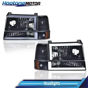 CROSSDESIGN FIT FOR 1992-1996 FORD F150-F350 LED DRL HEADLIGHT CORNER/BUMPER LAMPS 6PC BLACK