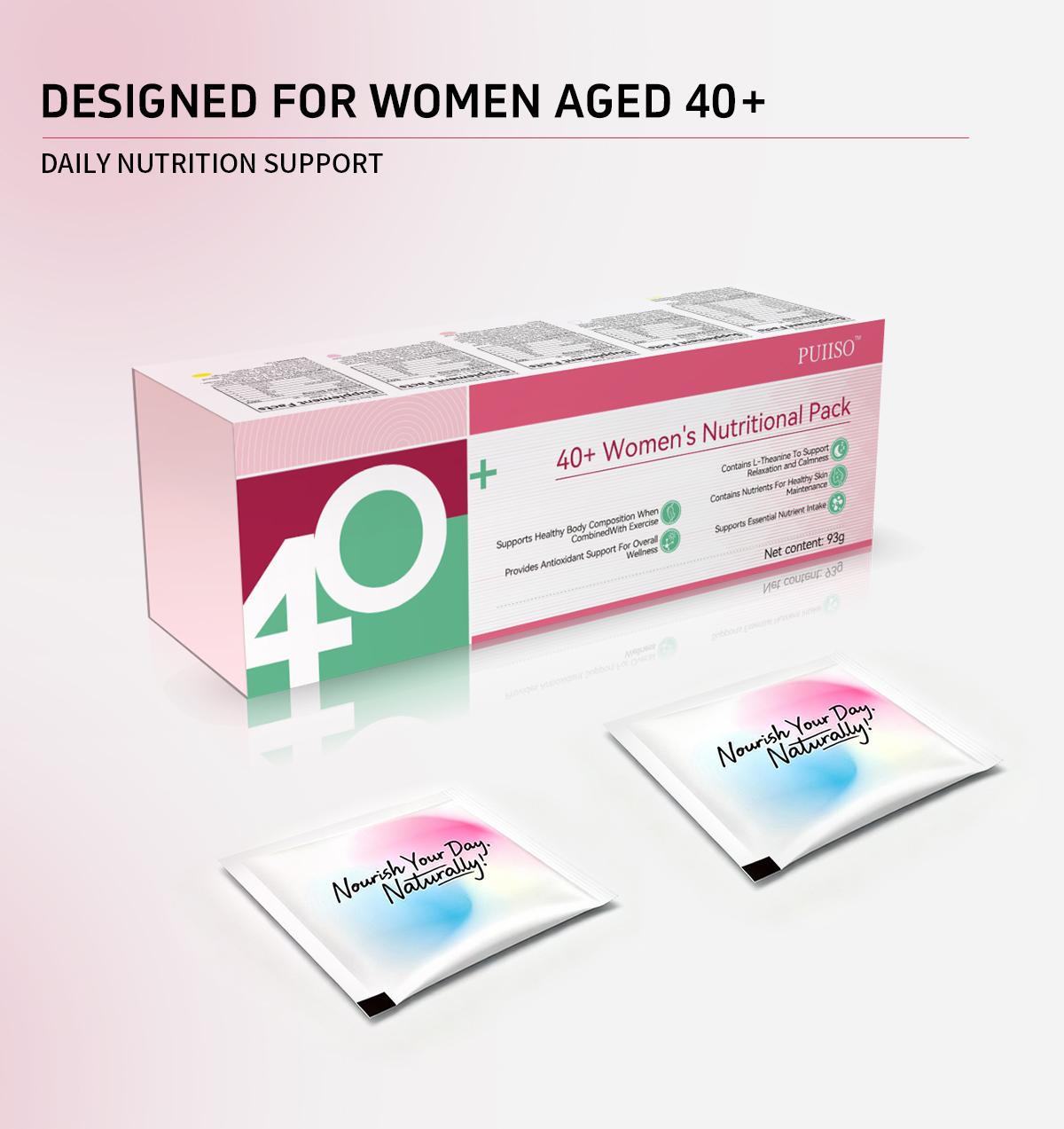Puiiso 40+ Beautypack Women's Daily Supplement: Multivitamin, Calcium, Magnesium, Turmeric, White Tomato, Collagen, Collagen Peptides | Skin Care, Anti-aging, Antioxidant, Sleep, Stress Support | 30-Day Health Pack Dietary Collagen Fitness Minerals