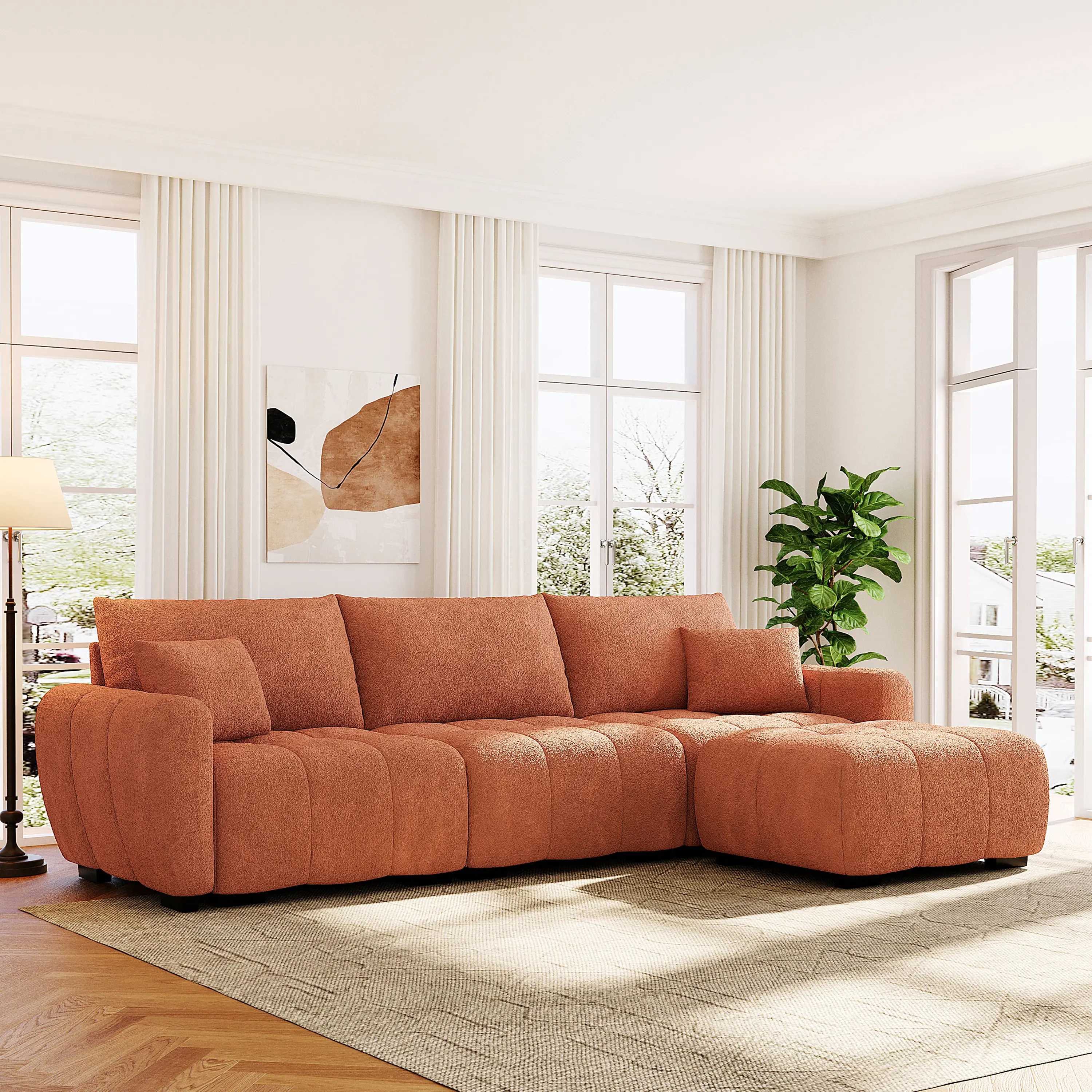 110-in Modular L-Shaped Boucle Upholstered Soft Couch Sectional Sofa Set with Movable Ottoman, Extra Deep Seats, Free Combination Design, High Density Foam, Sturdy Metal-Wood Frame for Living Room, Apartment