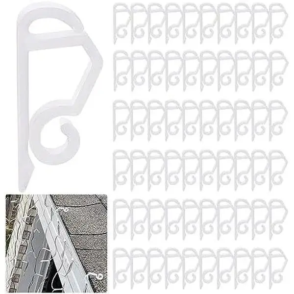 120 count Christmas Light Clips Gutter Clips Hooks String Lights Clips Mini Plastic Gutter Hanging Hooks Weatherproof Outdoor Light Clips Holiday Light Clips for Halloween Christmas Decoration (White)