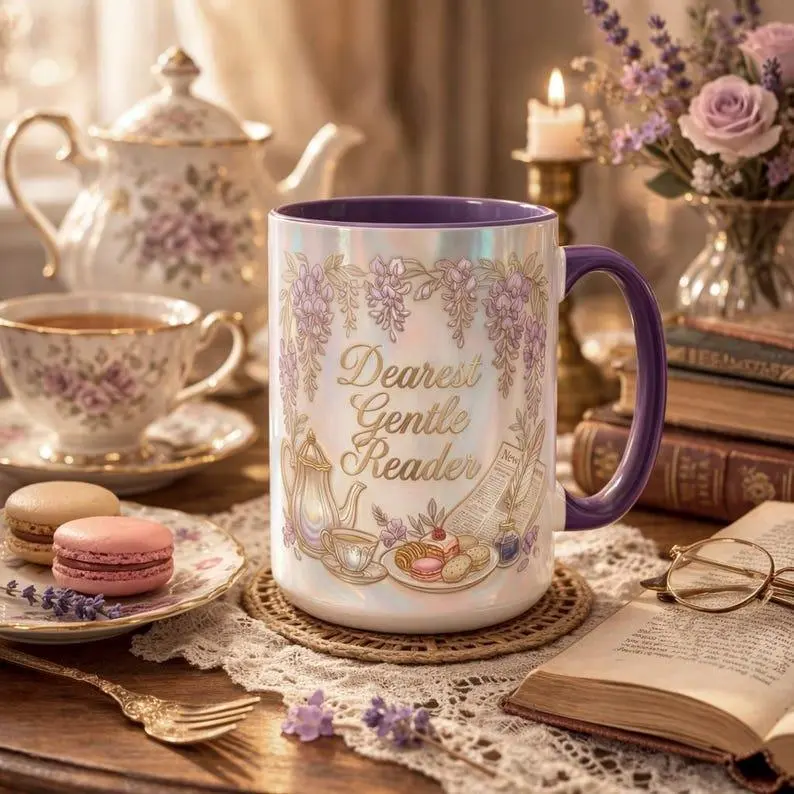 Dearest Gentle Reader Faux 3D Effect Mug, Bookish Tea Lover Gift, Romance Reader Accent Mug - tea10004