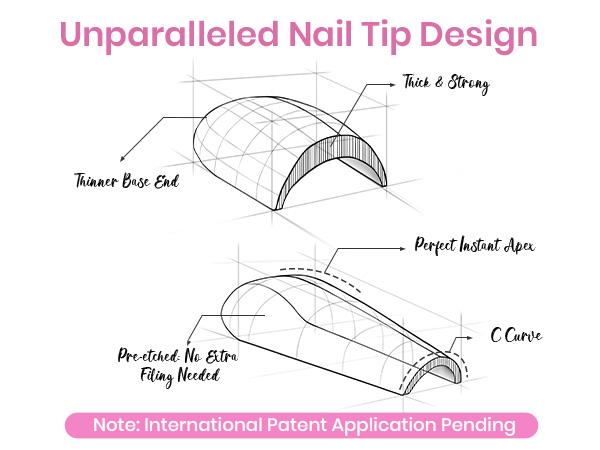 Beetles Tipex Lite Apex Nail Tips &Nail Tips Kit Stiletto Almond Square Coffin Nail Tips Pre-Building Pre-Etched Acrylic Nail Tips for Flat Nails & Natural Nail Beds Gift for Women Girls