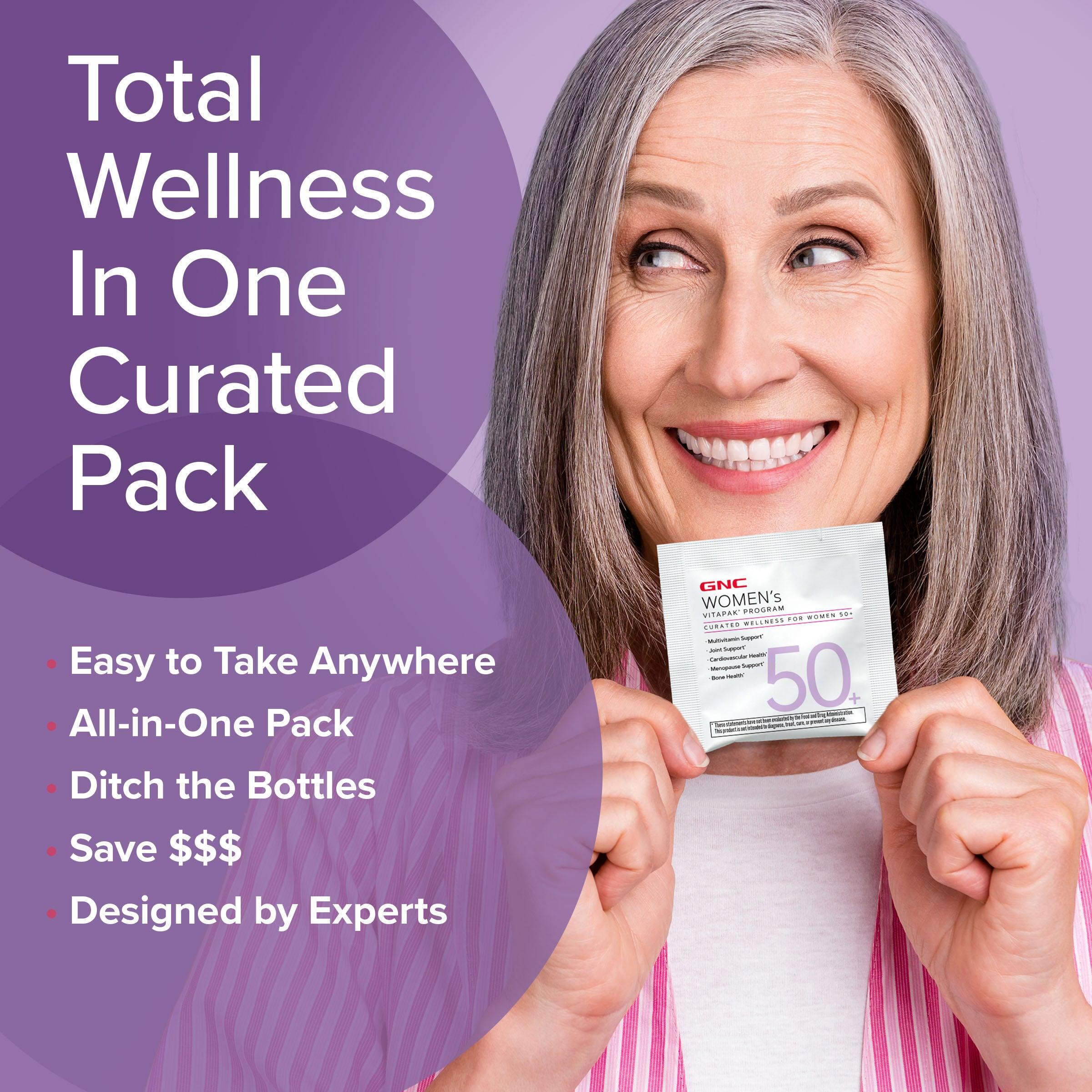 Golden Wellness Bundle: GNC Women & Mega Men's 50+ Vitapak, 5-in-1 Multivitamin Pack, Energy Production, Menopause & Prostate Support, Cardiovascular, Joints, Bone Health Support, Edible Dietary Supplement, Spring Glow Up