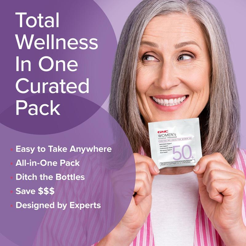 Golden Wellness Bundle: GNC Women & Mega Men's 50+ Vitapak, 5-in-1 Multivitamin Pack, Energy Production, Menopause & Prostate Support, Cardiovascular, Joints, Bone Health Support, Edible Dietary Supplement, Jumpstart