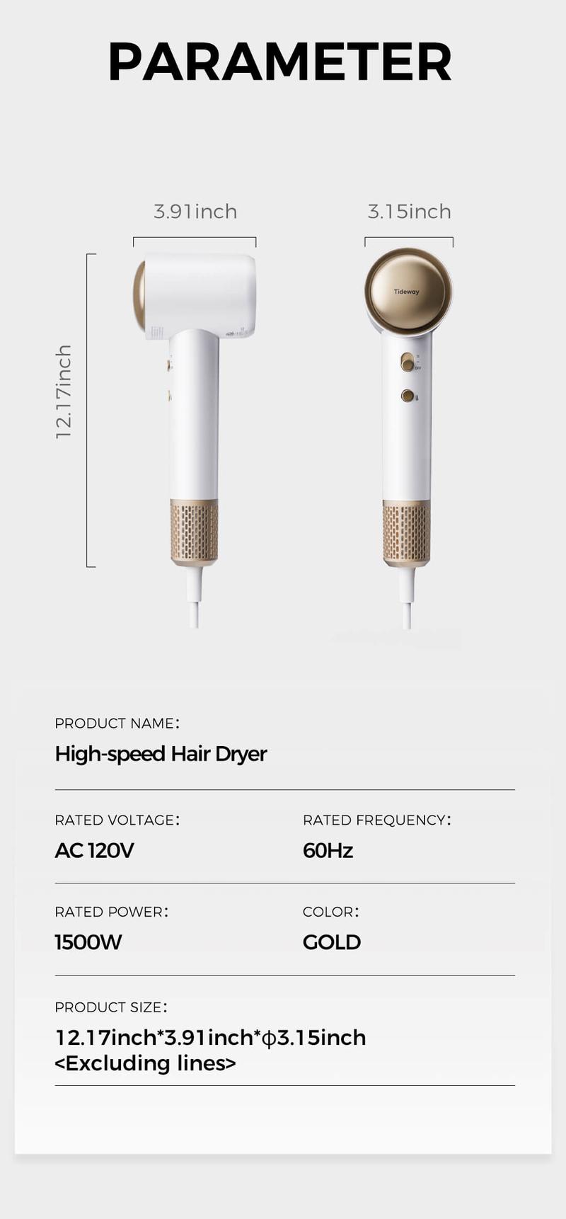 【New Arrival Deal】Tideway High Speed Hair Dryer with 110,000 RPM Brushless Motor, Ionic Technology Blow Dryer w/ Diffuser for Fast Drying, Lightweight, Frizz-Free, Salon-Quality for All Hair Types, Cool & Hot Air Modes