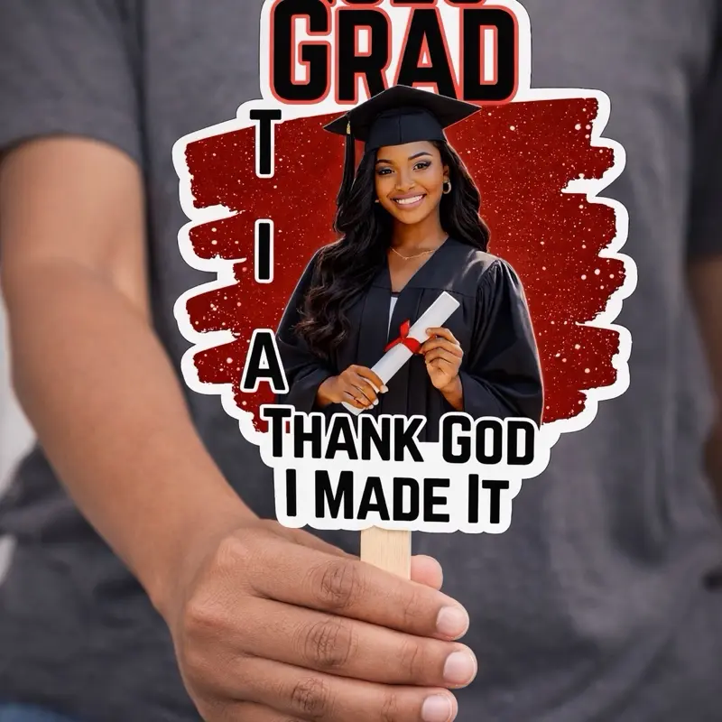 Custom 2026 Graduation Handheld Fan Thank God I Made It Grad Party Favor Personalized Die Cut Photo Fan Class of 2026 Senior Fan