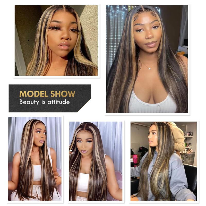 QUANDIAN FB/27 Balayage Highlight Lace Front Wig Human Hair Pre Plucked 210% Density 13x6 HD Lace Virgin Human Hair Body Wave Ombre Wig Springtok