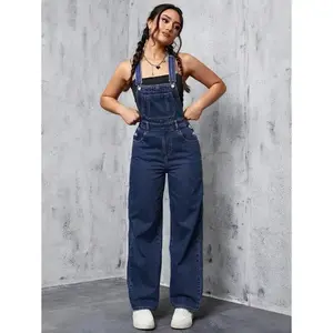 Patched Pocket Denim Overalls Without Tank Top Fabric Fit