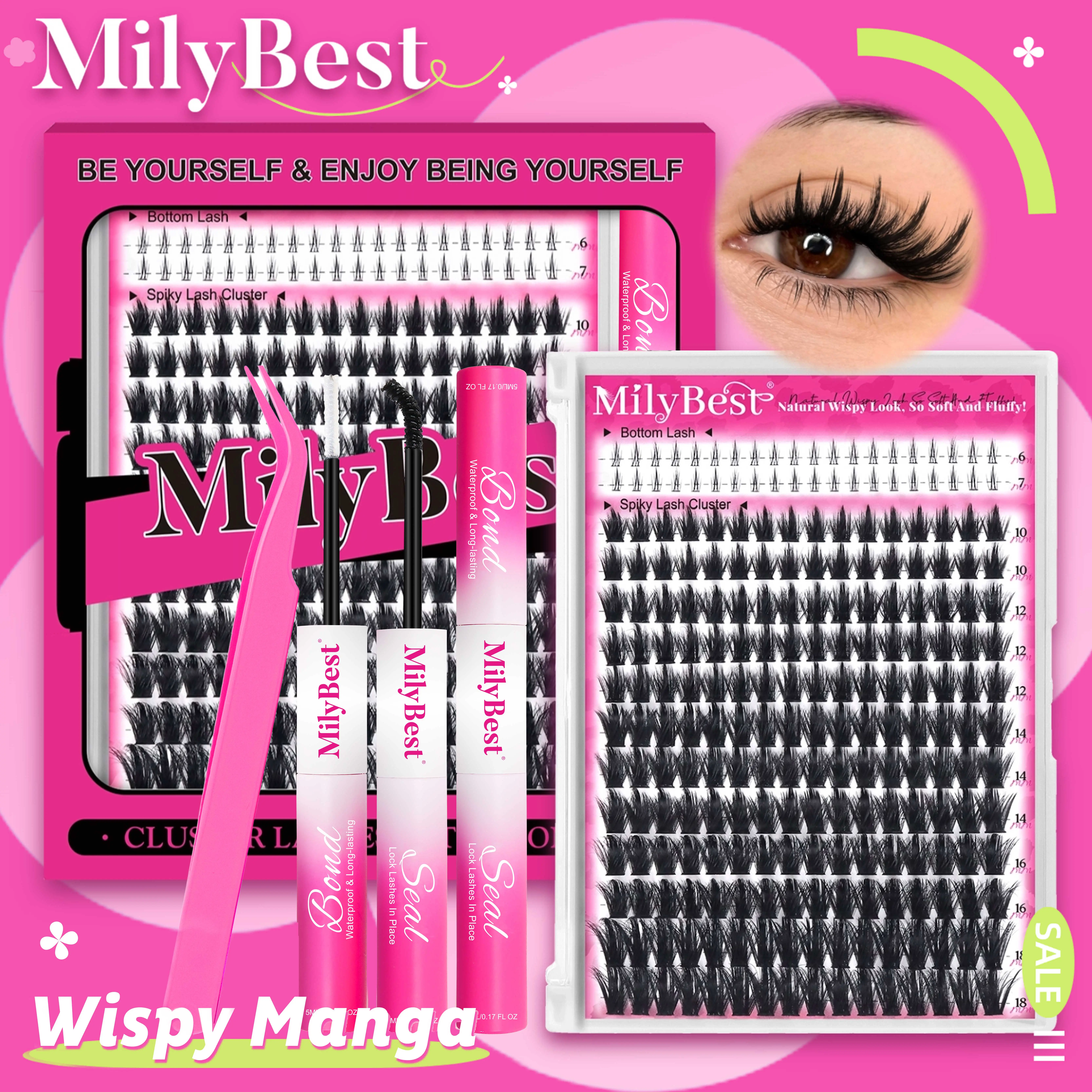 Milybest 100D Wispy Lash Clusters Kit 10–18mm | Natural  D Curl DIY Lash Extensions Soft Individual Cluster Lashes,back to school
