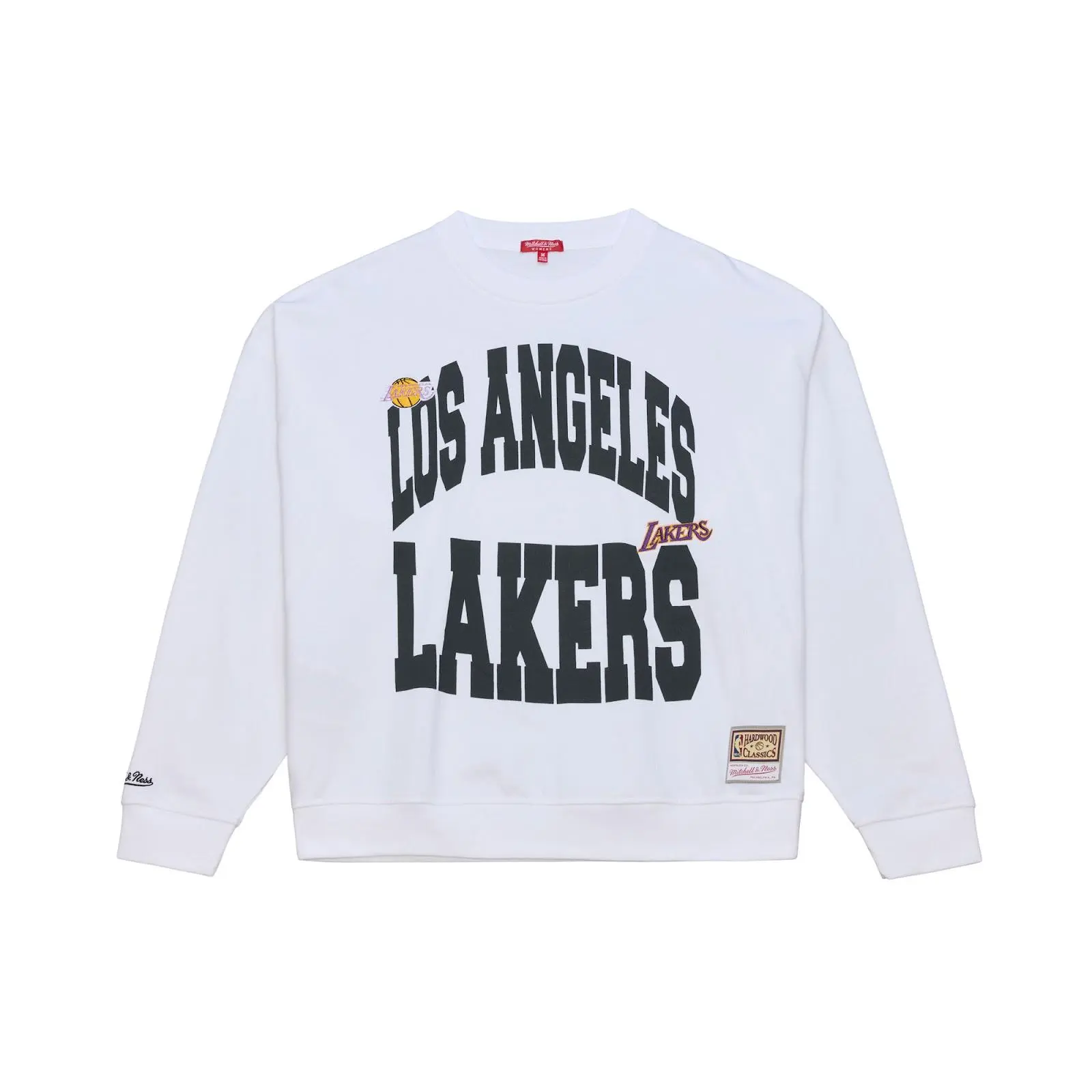 Women's Los Angeles Lakers White Crewneck Sweatshirt NBA Throwback Vintage Fan Gear Mitchell & Ness