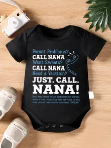 "Baby Cotton Bodysuit - 'Just Call Nana!' Funny Grandma Phone Letter Print, Short Sleeve Round Neck Romper for Newborns, Newborn Outfits, Infant Outfit"