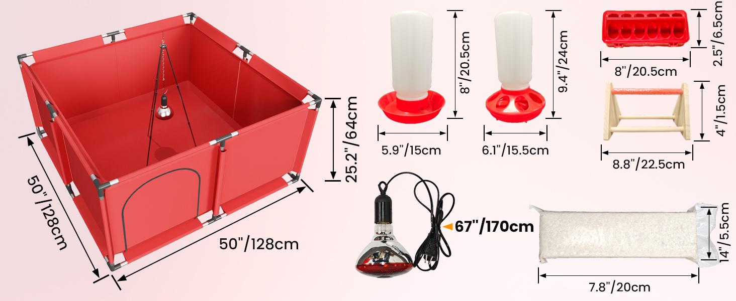 Chicks Brooder Box for Chicken Starter Kit Includes Timing Heat Lamp, Sawdust, Chick Feeder and Waterer Set Poultry Brooder with Heat Lamp for Baby Chicks, Ducks, Quail Birds