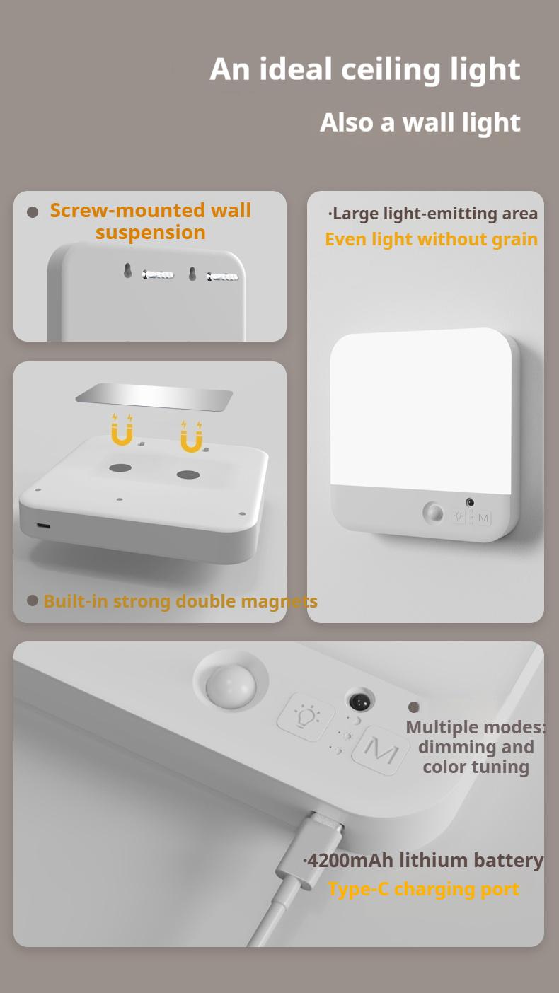 Rechargeable Motion Sensor Ceiling Light with Remote Wireless Battery Operated Waterproof for Bathroom Stairs Hallway Garage Shed Eco-Friendly & Versatile