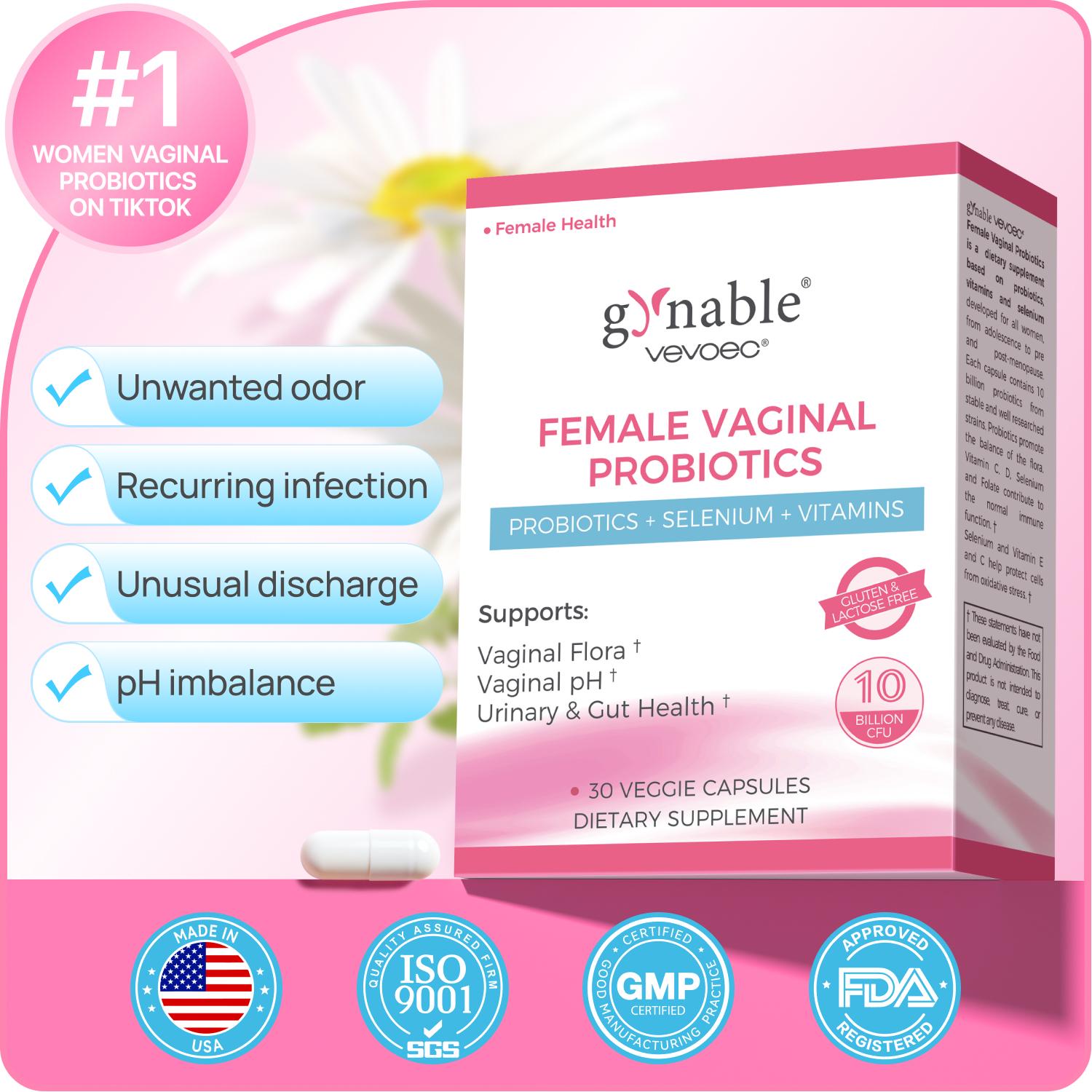 Gynable Female Probiotics for HPV BV UTIS Yeast Infection pH Balance with Lactobacillus Selenium Vitamin C D Folate Blen