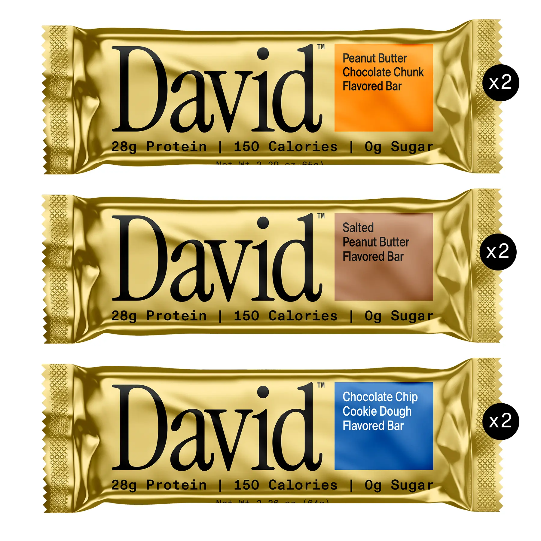 David Variety Pack – Peanut Butter Chocolate Chunk, Salted Peanut Butter, and Chocolate Chip Cookie Dough (6 Bars)