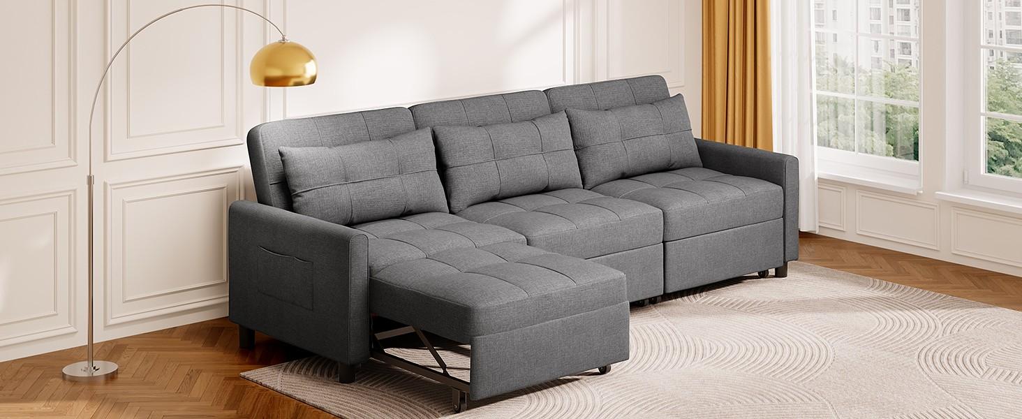 Gizoon Sectional Sleeper Sofa, 84 Inch Pull Out Couch with Adjustment Backrest & Ottoman, Convertible Sectional Couch Bed for Living Room, Guest Room, Dark Grey home deco