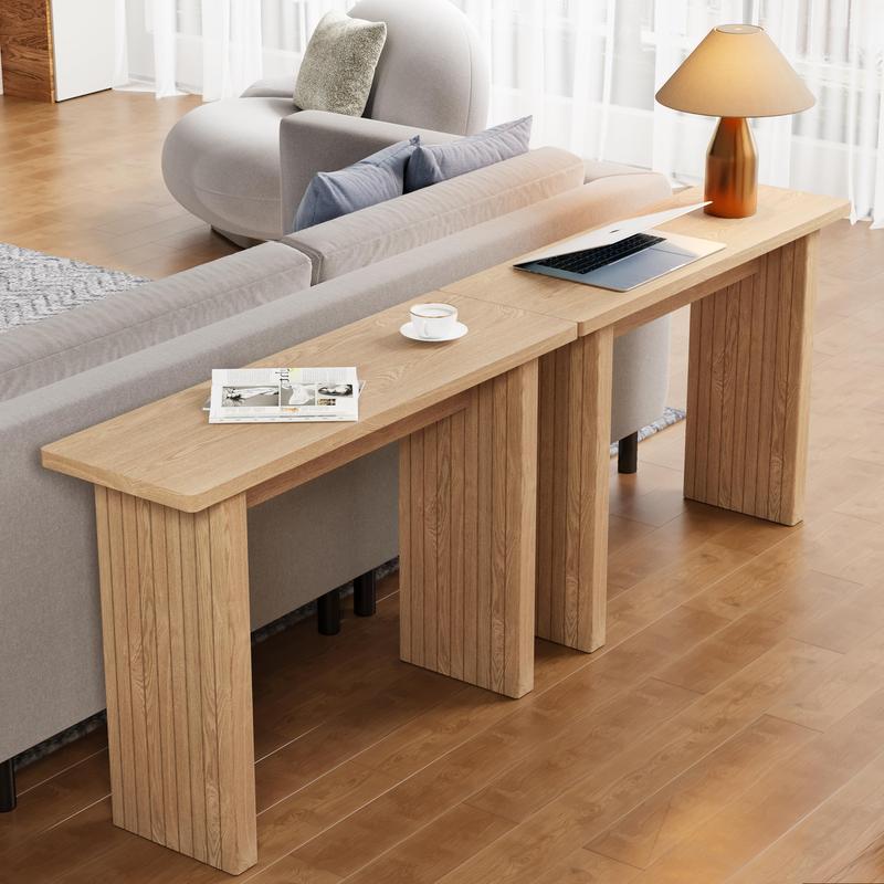 Giratree 43.3" Fluted Wood Couch Table Behind Sofa Long and Skinny for Living Room Hallway Entrance Foyer Mid Century Narrow Entryway Console Table