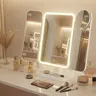 Led Makeup Mirror Rechargeable with 21 LED Lights,Two Power Supply Modes, Adjustable Touch Screen and 1x/2x/3x Magnification Tri-Fold Vanity Mirror,Chargeable Travel Cosmetic Mirror for Desktop(White)