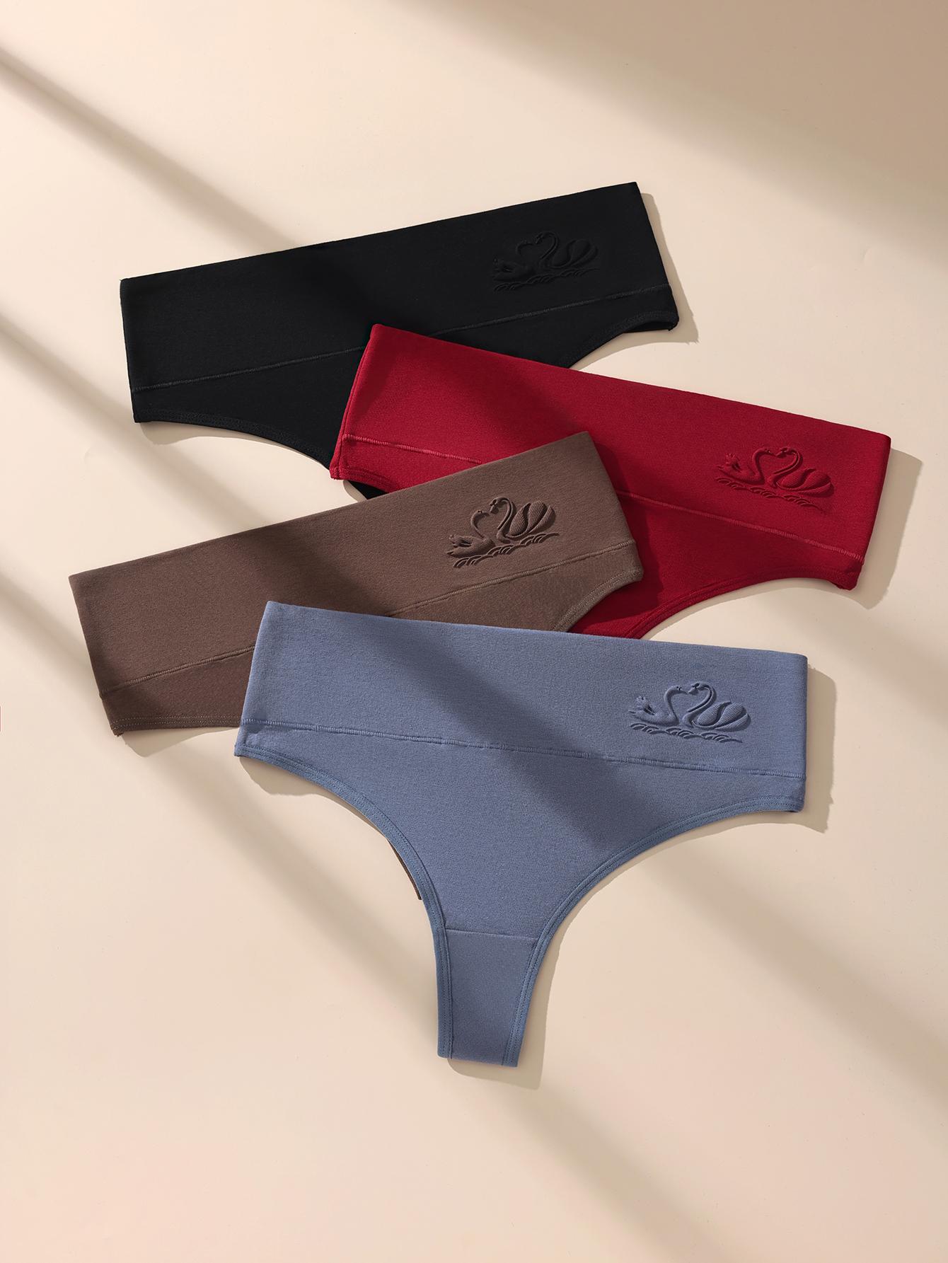 Hotcom Women's High Waist Seamless Thongs - Tummy Control, Minimalist, Sexy, Basic, Soft Stretchy Fabric, No-Show T-Back, Comfortable Fit, 4Pcs 4 Random Colors Pack, S-3XL