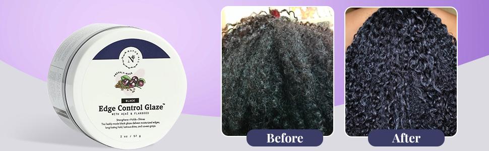 NaturAll 2 Oz Black Smoothing Edge Control Glaze - Medium Hold Moisturizing Styler Hair Curl Cream for Defined Curls - Black 2 oz styling gel