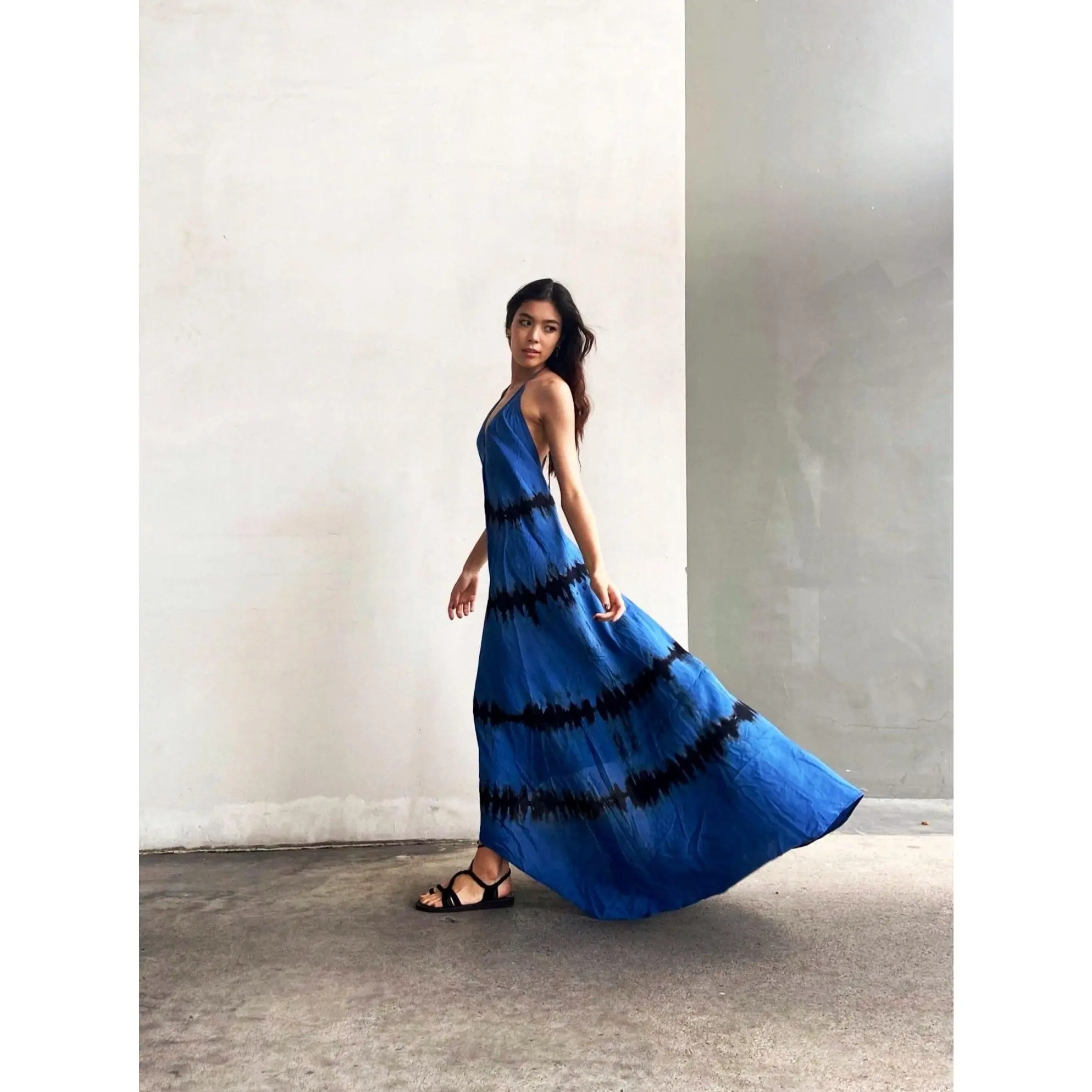 Flamingo Tie Dye Maxi Dress - Blue