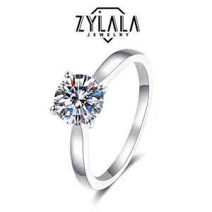 [049] 1ct/2ct/3ct Synthetic Moissanite Ring Classic 4-prong 925 Sterling Silver Jewelry Engagement Wedding Ring With Certificate