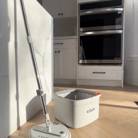 KZKR Easy Wring Rotating Spin Mop and Bucket Set - Compact Water Tank, Thick Washable Microfiber Cloth, 360° Rotates Extendable Handle, Stainless Steel Upgraded System, Wet/Dry Mode for Home Cleaning Supplies