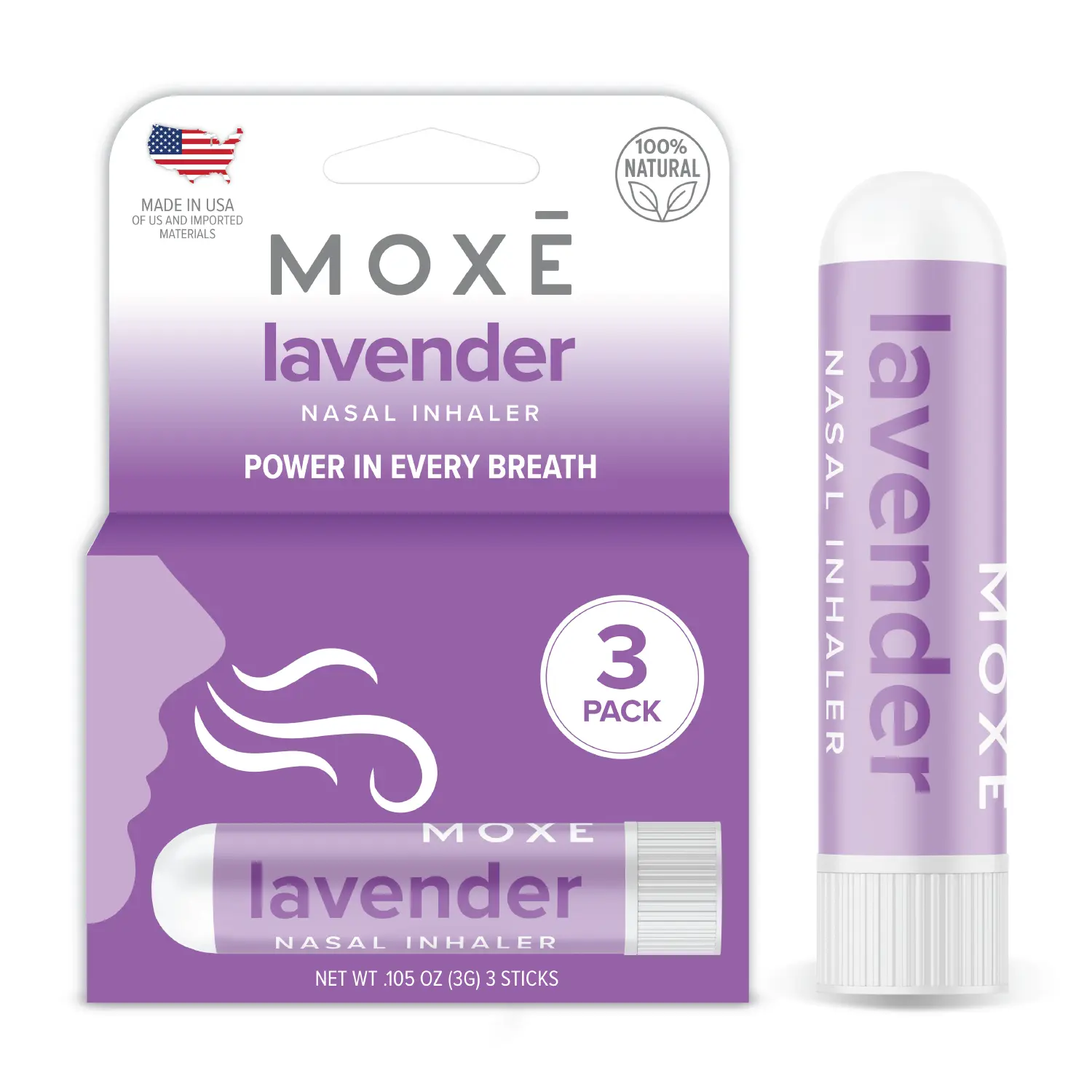 MOXE Lavender Essential Oil Nasal Inhaler, No-Mess Aromatherapy, Relaxation, Naturally Calming, Before Sleep Routine, Pure and Undiluted, Made in USA