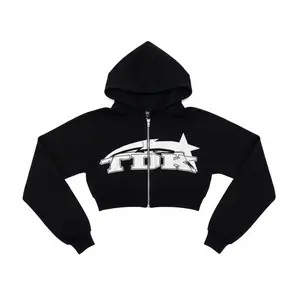 TDK Graphic Cropped Black Zip-Up