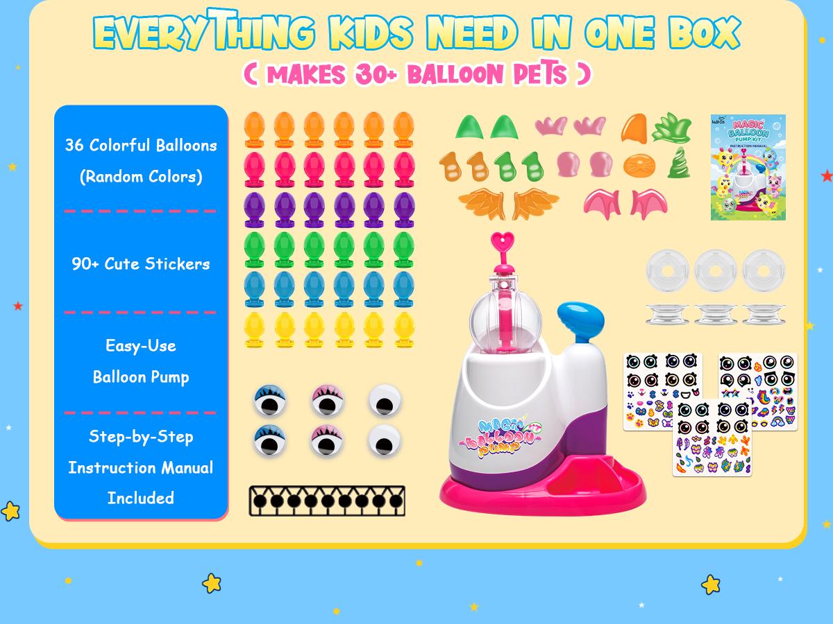 Kiditos Balloon Animals Kit with Pump, Balloon Making Kit for Kids with Stickers & Accessories, DIY Creative Toy Birthday Gift for Boys & Girls Ages 3+
