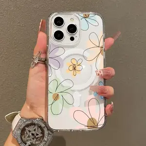 TPU Floral MagSafe Phone Case, Pastel Minimalist Soft Magnetic Shell, Aesthetic Kawaii Girly Accessory for iPhone 11/12/13/14/15/16/17 Pro Max