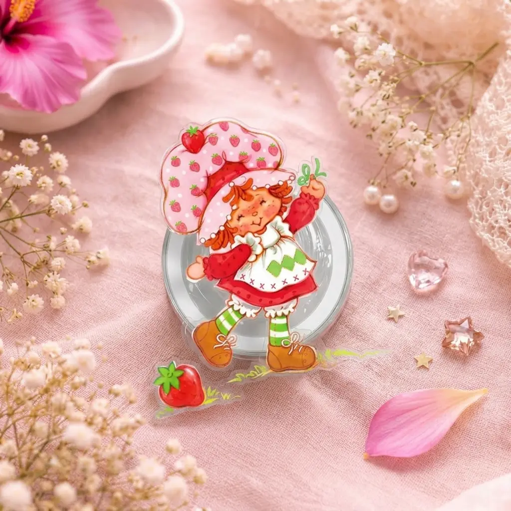 Vintage Strawberry Character Phone Grip, Aesthetic Cartoon Griptok, Cute Retro Style Phone Stand, Unique Gift for Strawberry Fans