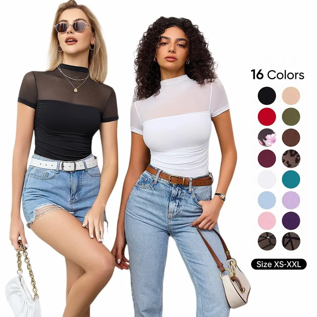Avidlove Women's Short Sleeve Bodysuit Turtle Neck Body Suits Mesh One Piece Leotard Going Out Tops Date Outfits