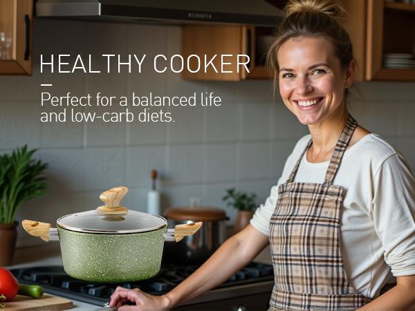 Kitchen Academy Granite Pots and Pans Set Non Stick 12 Piece Cast Induction Cookware Set Green Nonstick Kitchen Cooking Set w Frying Pans Saucepans PFOS PFOA PFAS PTFE Free Silicone Steel Steel Aluminium Glass Glass Lid Stove Stove