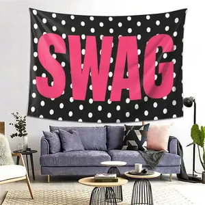 The "Polka Dot SWAG" printed tapestry is lightweight and durable, making it perfect for living room, bedroom,office decoration, live-streaming party wall art, and as an ideal gift for festivals. It is an interesting and bold wall artbedroom decor tapestry