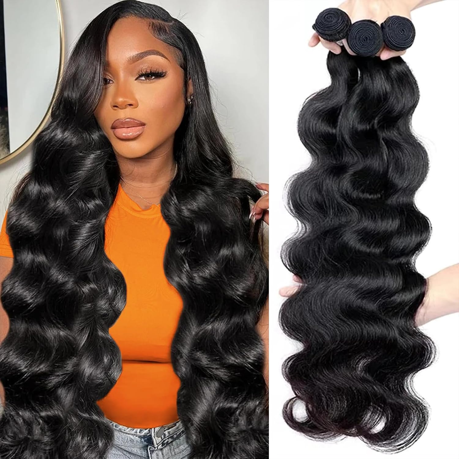 Body Wave Human Hair Quick Weave Bundles with 2x6 Closure 30inch Straight Sew In Hair Extensions Brazilian Hair Bundles 3 Bundles with 4x4 Closure