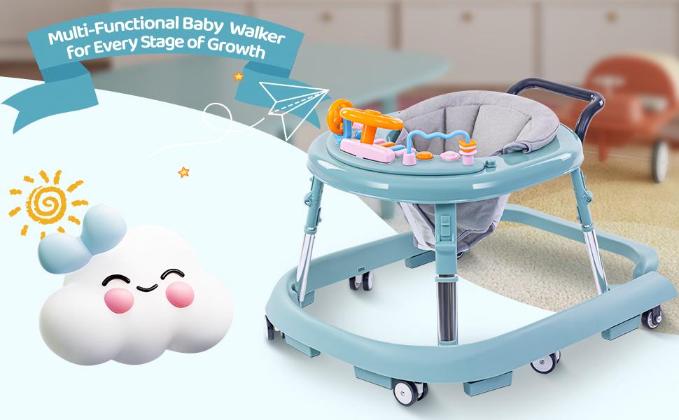 Baby Walker,Foldable, 9-Speed, Height-Adjustable Baby Walker, Wheeled Waby Walker, Infant Walker with Music Disc, Anti-fall Baby Walker, and Children's Activity Center with Foot Pads (suitable for boys and girls aged 6 to 24 months)
