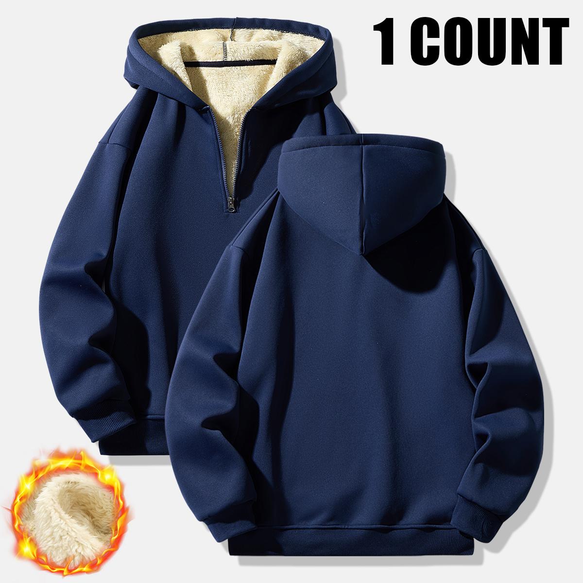 Men's Hooded Sports Jacket, Men's Casual Top, Men's Fleece Hoodie, Winter Thick Warm Fleece Lined Pullover with Kangaroo Pocket, Windproof Long Sleeve Workwear Jacket for Outdoor Activities