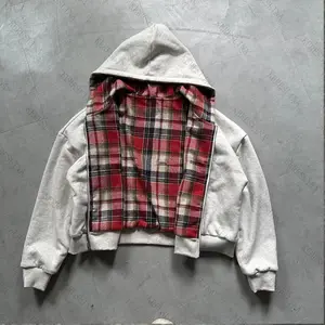 Plaid Cardigan Hooded Sweatshirt Jacket American Retro Fashion Versatile New Unisex Beige Fitted Long Sleeve Tops Classic Menswear for Women & Men