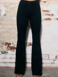 [P6690] Snap Slit Flare Jeans