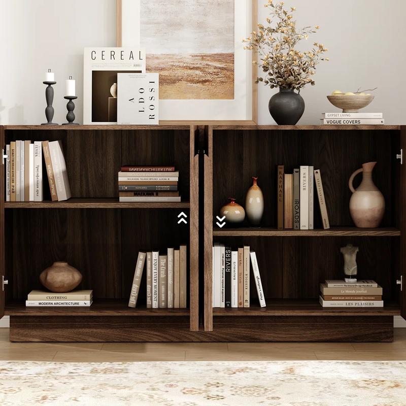 【Valentine's Day gift】ONBRILL Gorgeous 31.5"/60" Sideboard Buffet Cabinet with Storage, Curved Design Modern INS Coffee Bar Cabinet with Doors, Farmhouse Storage Cabinet with Adjustable Shelves for Living Room Kitchen Hallway,Bedroom Furniture