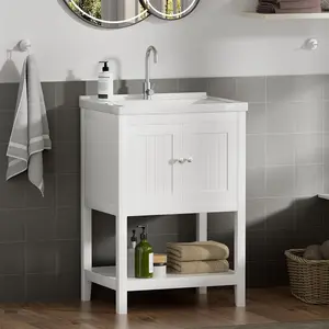 24 Inch Bathroom Vanity with Sink, Bathroom Sink Cabinet with 2 Doors and 1 Open Shelf, Under Sink Cabinet, Bathroom Storage Cabinet Organizer with Sink Combo, White