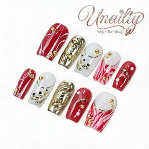 Unailty | Mid-length Square Collection | Professional Salon-Quality Handmade Press-On Nails | High-Strength & Durable | Reusable
