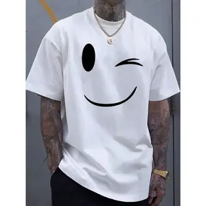 Summer Must-Have: Men's Fashionable Smiling Face Printed Casual T-Shirt - Breathable 100% Cotton, Round Neck, Short Sleeved